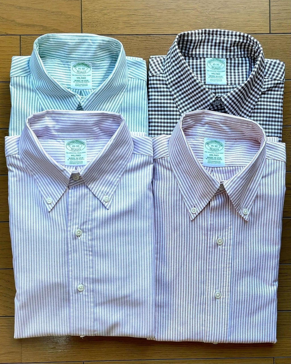 極美　15-32　ブルックスブラザーズ　白×青　チェックシャツ サイズS程度