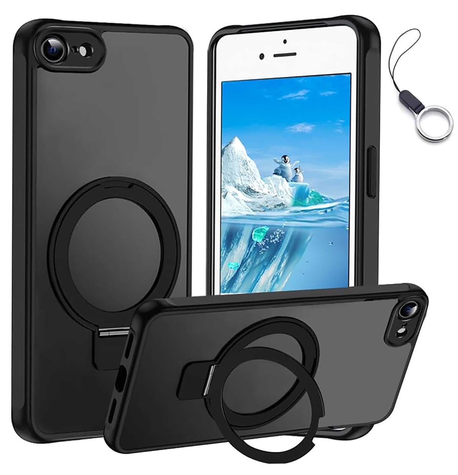 iPhone 7/8/SE(2020)/SE(2022) ケース MagSafe対応 アイフォン 7/8/SE2/SE3 ケース マグネット搭載 スタンド機能【横縦両立/角度自由調整】 カバー 純正 薄型 マット感 指紋防止 耐衝撃 落下防止 車載ホルダー対応 ワイヤレス充電 全面保護 いphoneSE3 TPUケース(ブラック)