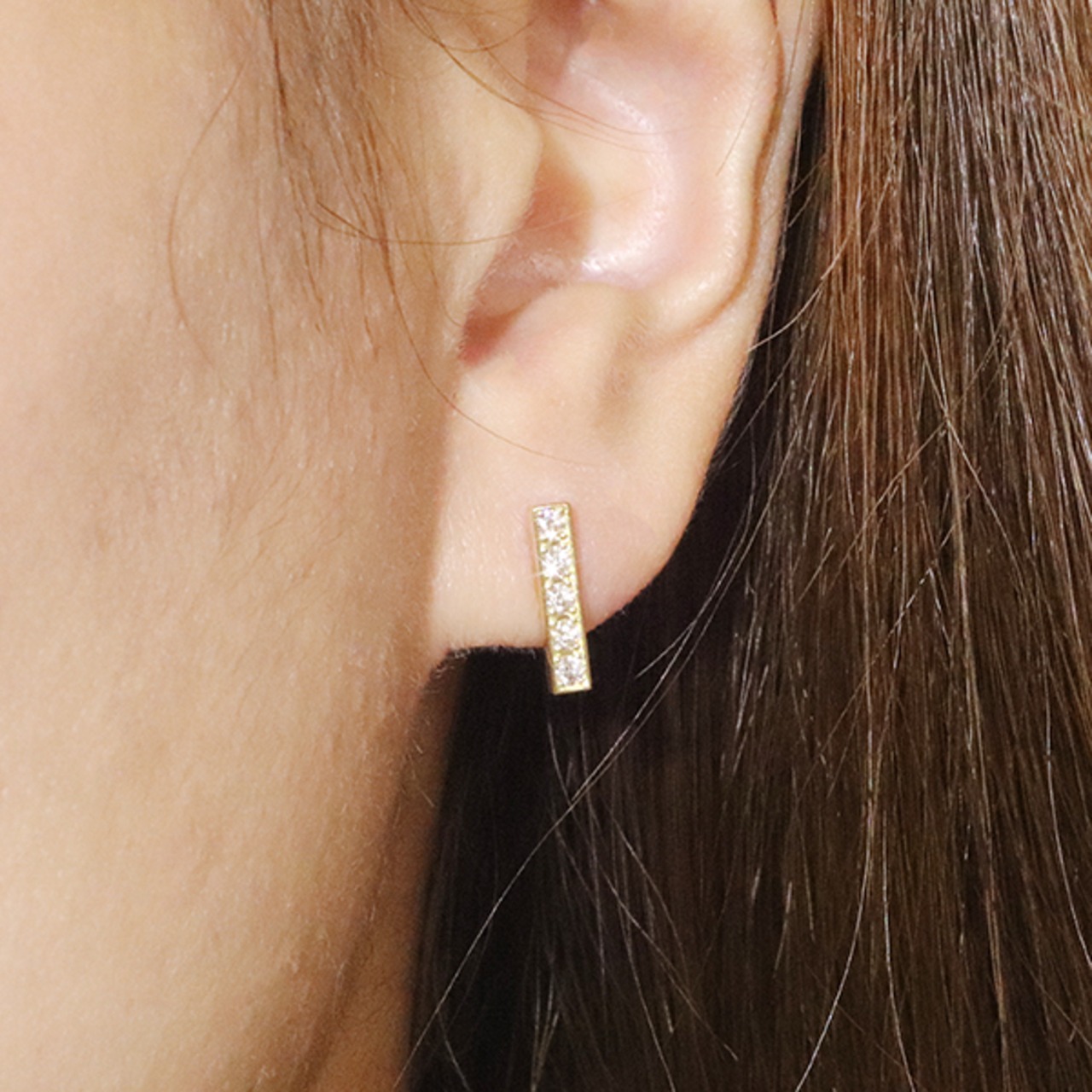 ハート&キューピッド H&C K18 バー 天然ダイヤモンド ピアス 0.30 
