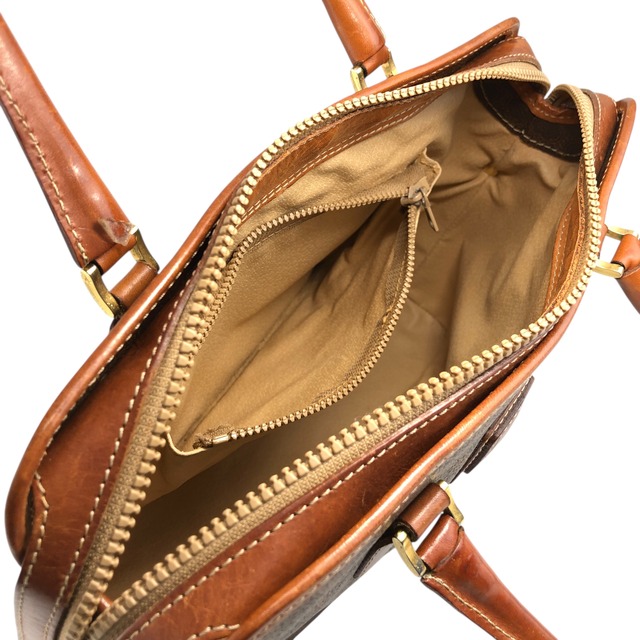 CELINE セリーヌ マカダム ハンドバッグ ブラウン ブラゾン型押し PVC/レザー vintage ヴィンテージ オールド yry5hb