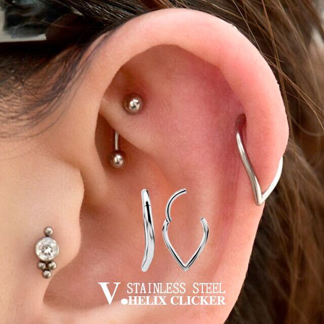 ワンタッチピアス 16G カーブ ティアドロップ クリッカーピアス