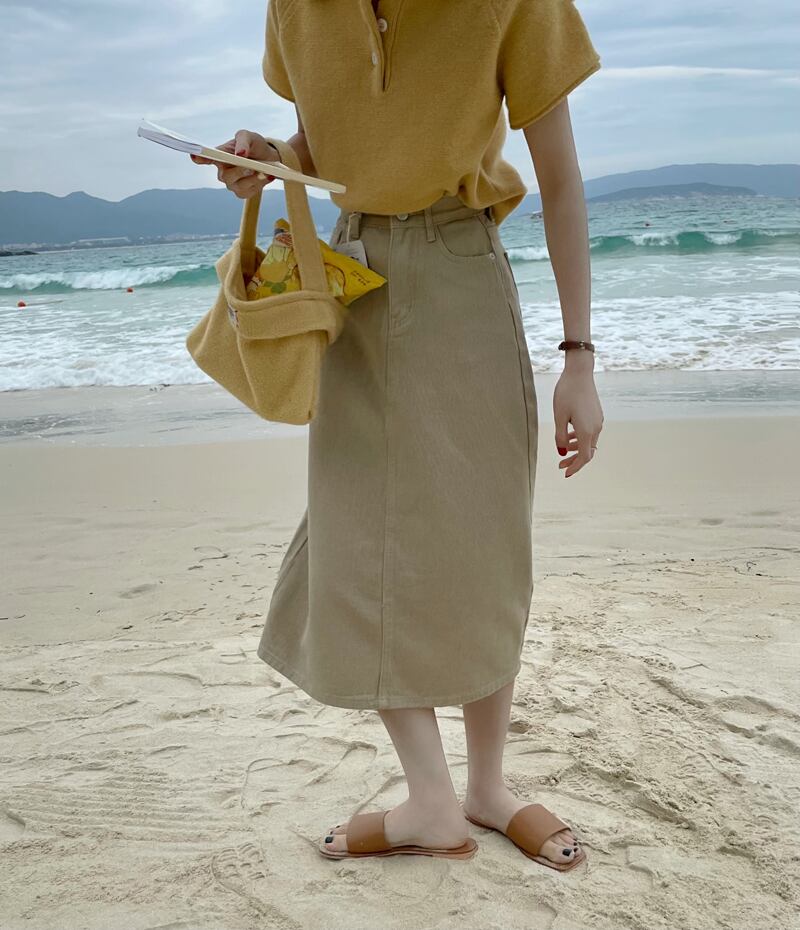 バックスリットハイウェストウェストスカート 薄手Aラインレディース ビッグFスモールZ韓国55670424224