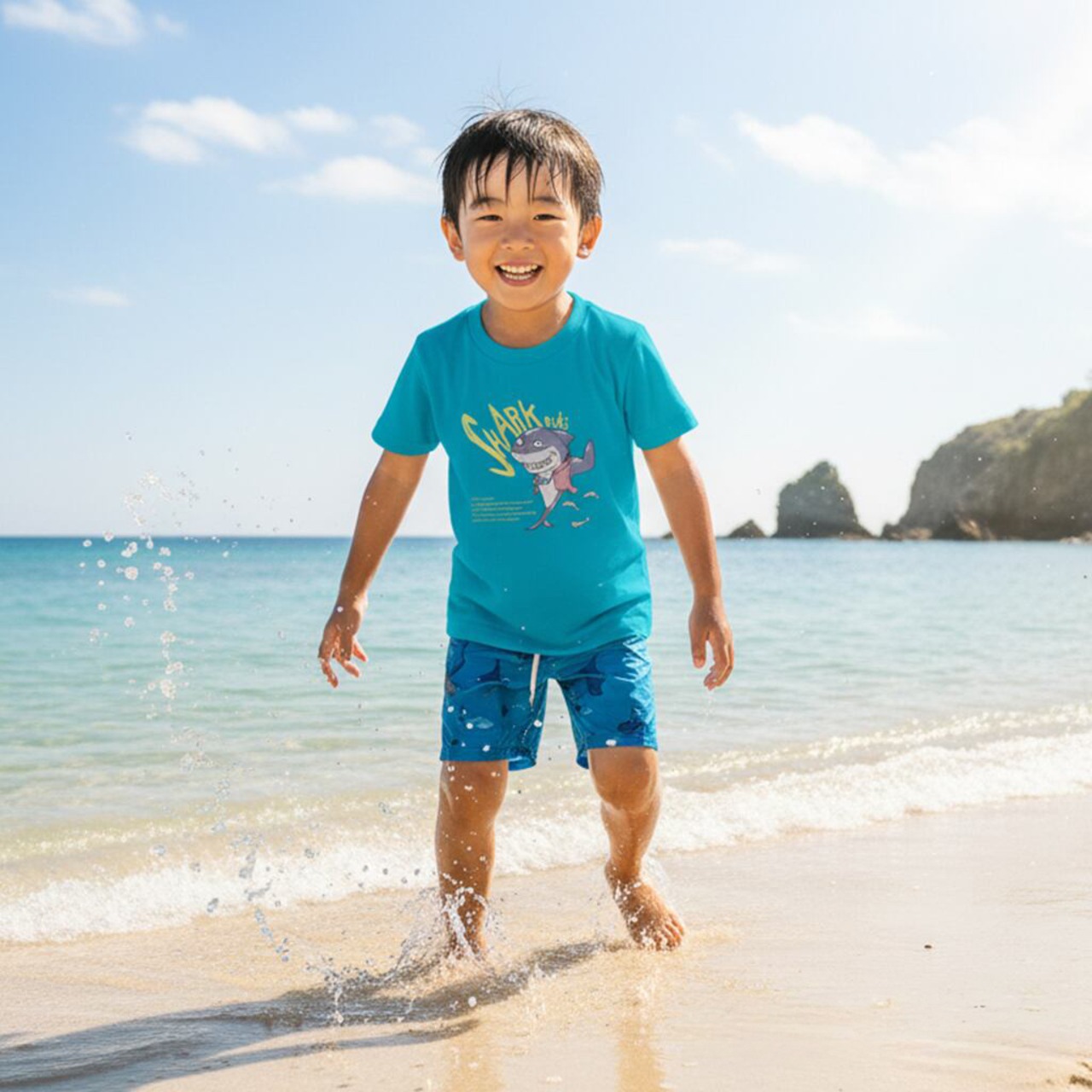 SHARKniki-Tシャツ・キッズ(ターコイズブルー) - 1