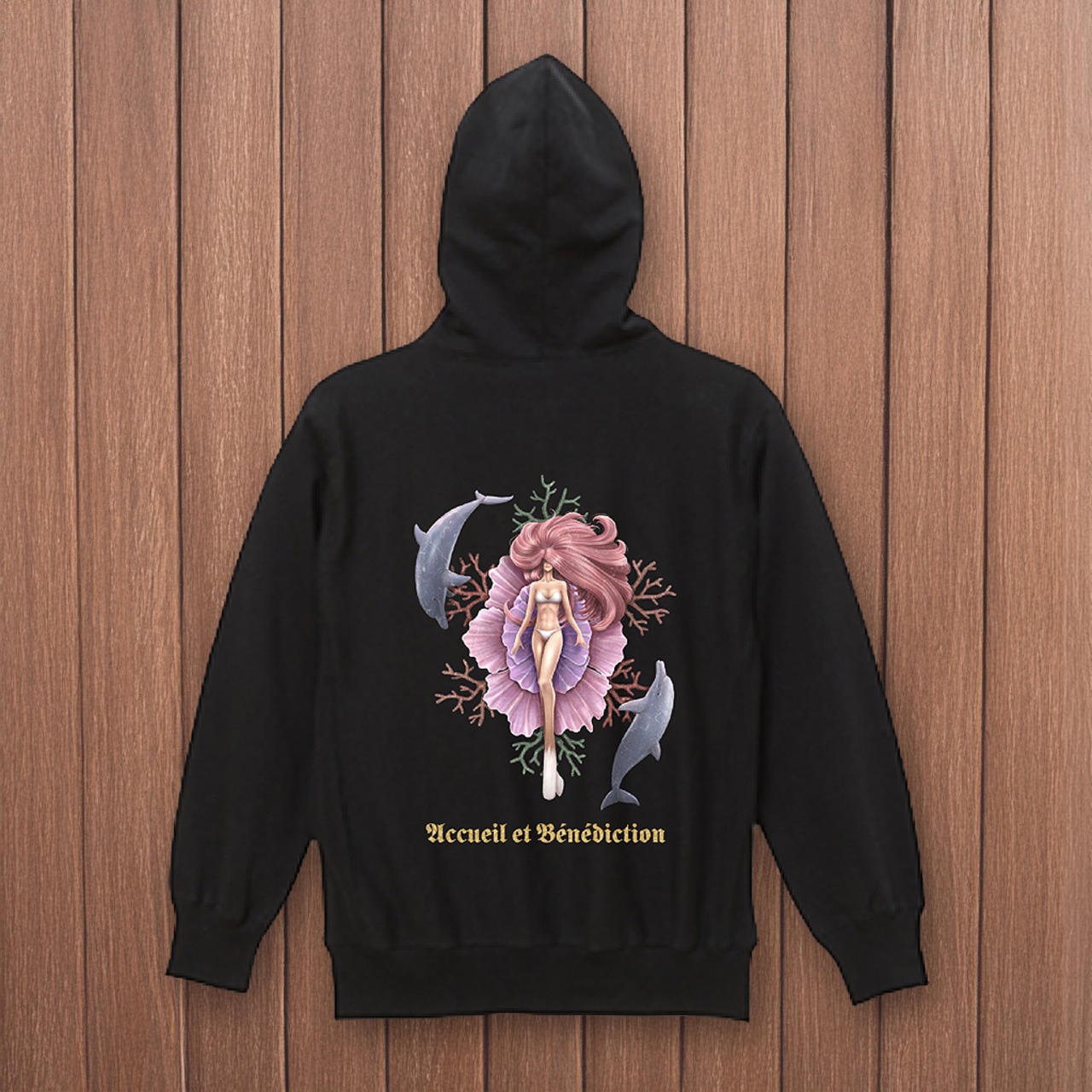 祝迎-ヘビーウェイトプルオーバーパーカー(ブラック) - 2