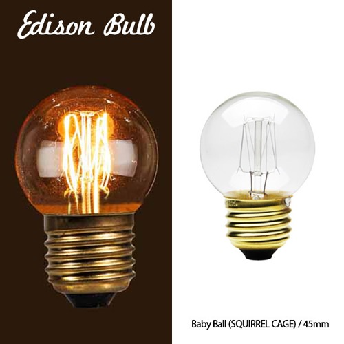 Edison bulb Baby Ball SQUIRREL CAGE 45mm エジソンバルブ ベビーボール スクウォーレルケージ 45mm 40W/E26 電球 DETAIL レトロ 照明 カーボン