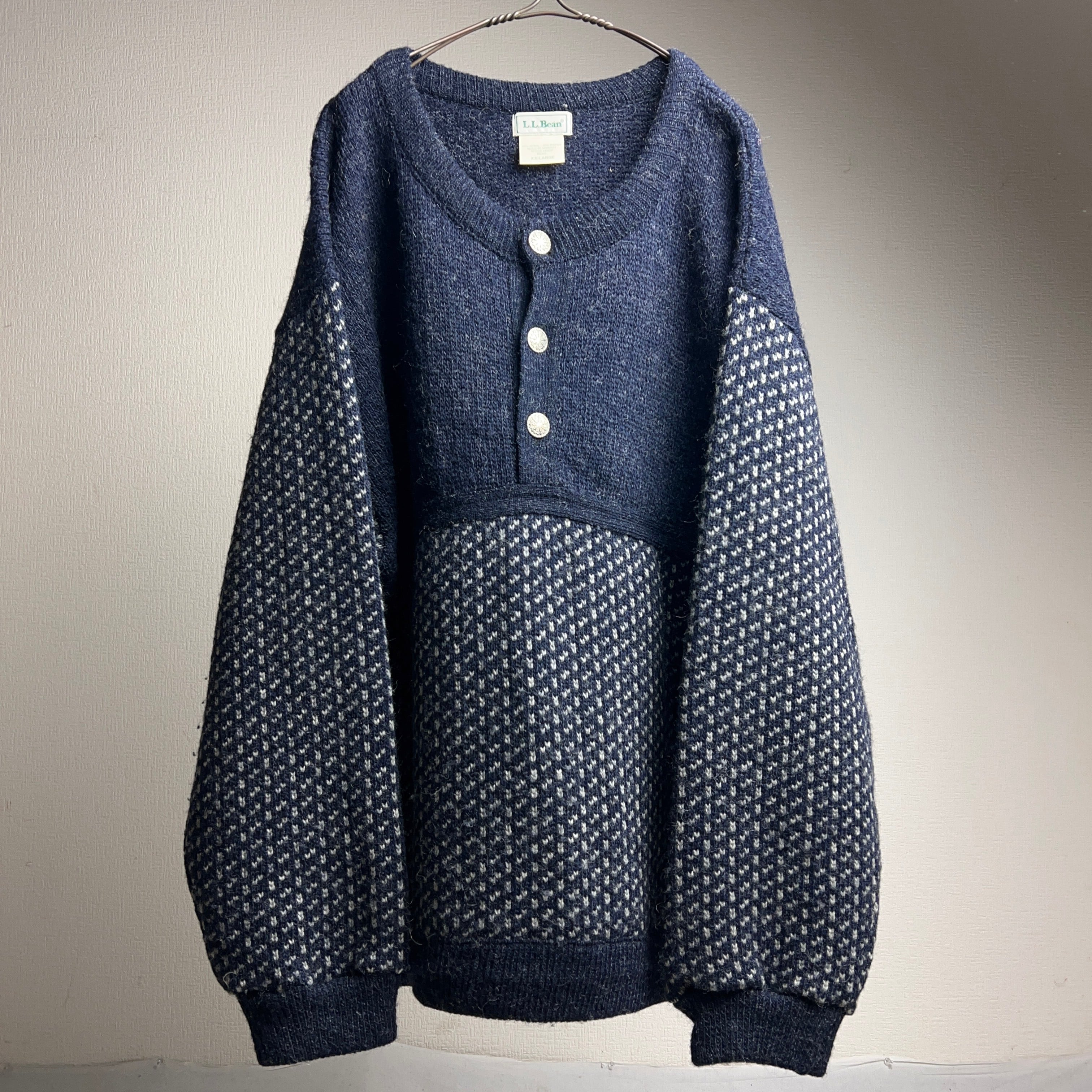 珍品 80's L.L.Bean Birdseye Half Button Sweater 80年代 エルエル 