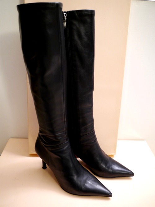 美品◆REBECCA TAYLOR レベッカテイラー ヒールレザー ロング ブーツ 黒24.5◆ 可愛らしさの中に色気も感じさせる大人のガーリースタイル♪
