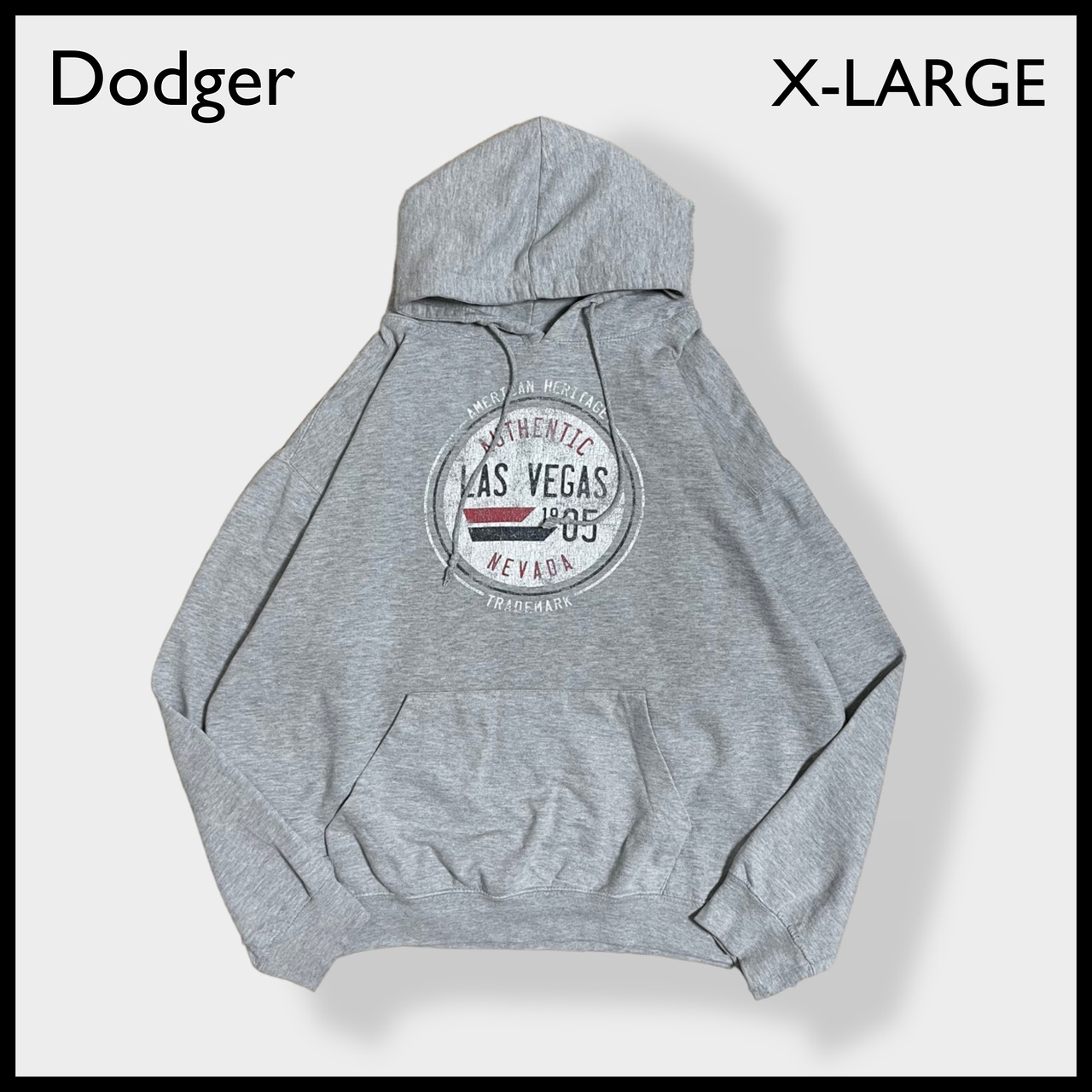 【Dodger】LAS VEGAS サークルロゴ プリント パーカー フーディー プルオーバー X-LARGE グレー 裏起毛 US古着