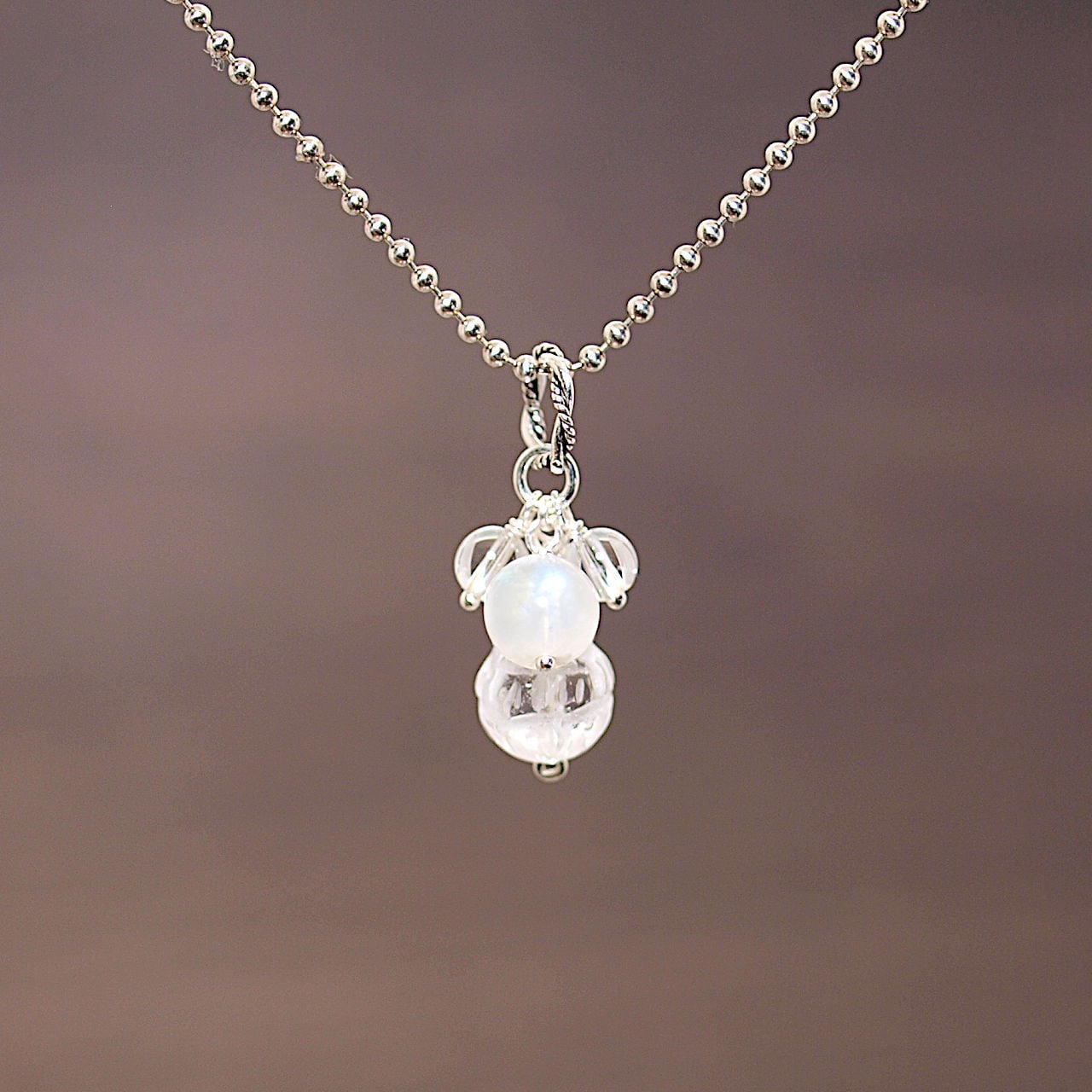 ロータス水晶+レインボームーンストーン+水晶ペンダントトップ