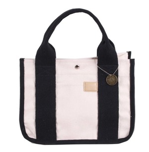 レディース帆布ミニトートバッグ｜2室仕切り付き｜丈夫で軽量｜ランチ・タブレット収納可｜ゴールドチャーム付き 白／黒