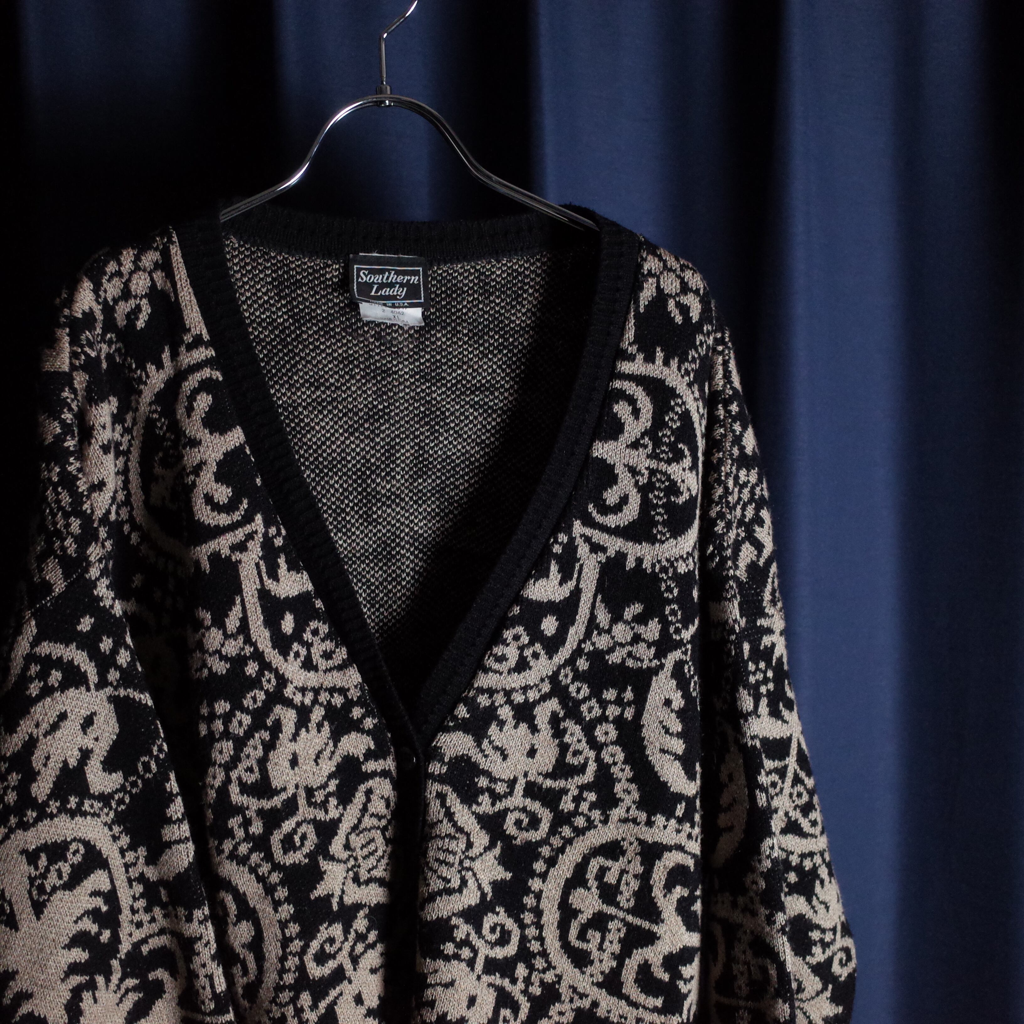 Made In USA Damask Pattern Knit Cardigan FINCH vintage and archive store