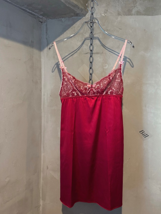rose point embroidery red×pink camisole