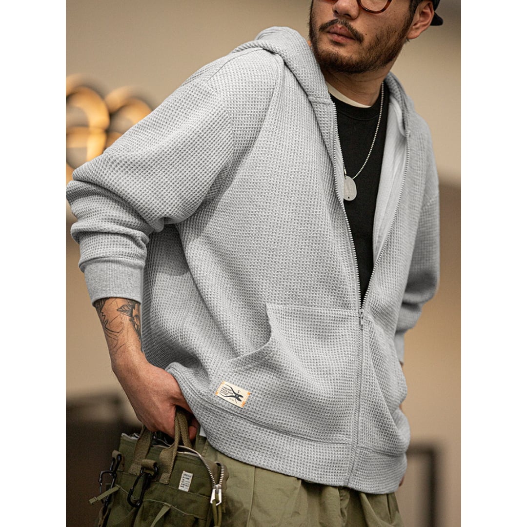 ワッフル生地 フーディジップアップパーカー A18794