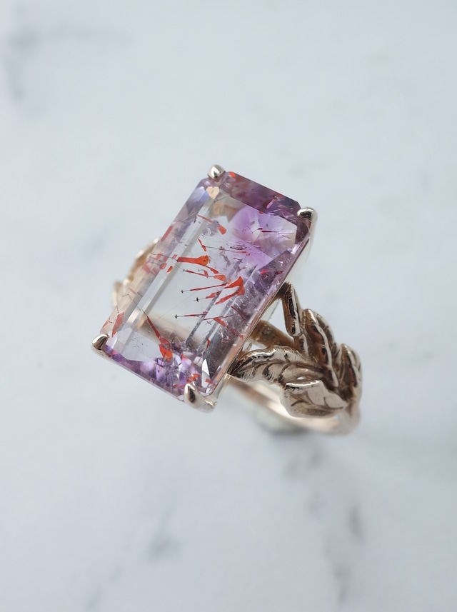 Lepidocrocite in Amethyst Ring - Rectangle