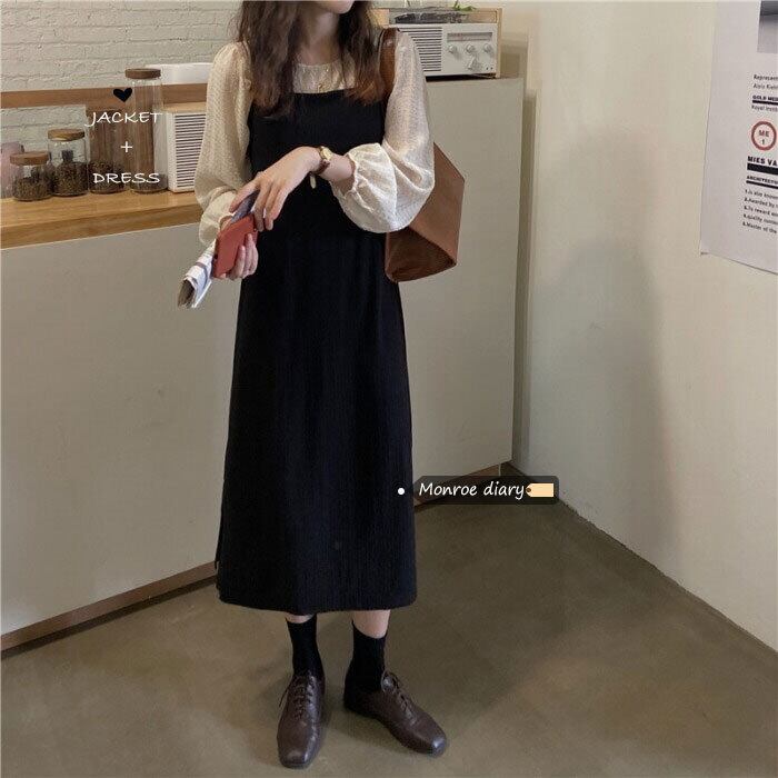 スタンダードブラックドレス スプリングスタイルロングスカート レトロ 春物 モンロー3146420308