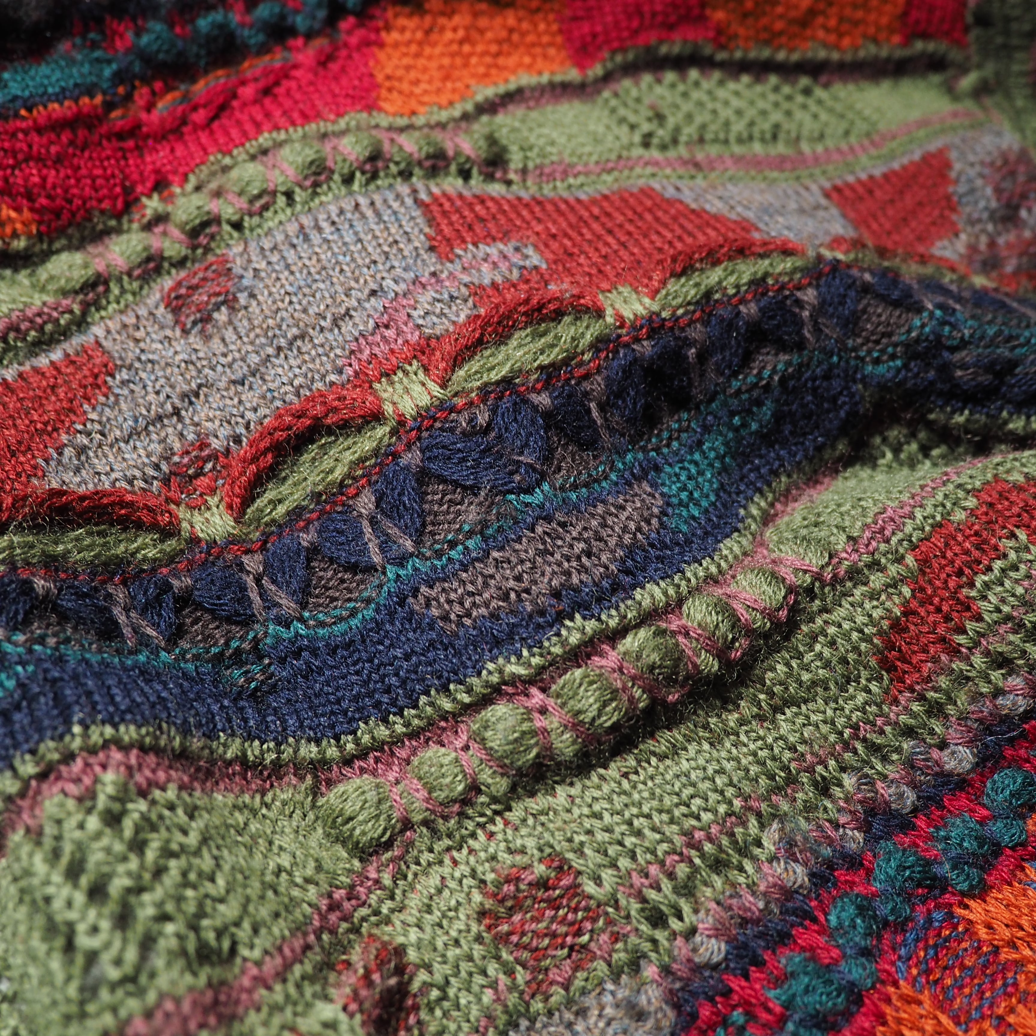 " COOGI " Richly multi color Embbossed vintage loose 3D knit cardigan