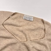 カシミヤ100% イタリア製 Montecarlo モンテカルロ Vネック 半袖 ニット セーター 46/ベージュ系 レディース