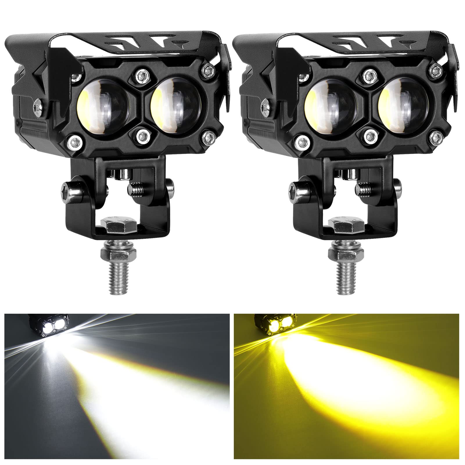 KAWELL 40W バイク フォグランプ フォグランプ led 作業灯 ミニ長方形 スポットライト バイク補助灯 2色切り替える 色温度:3000K-6000K;イエロー(3000K)+ホワイト(6000K) ロービーム・ハイビーム一体型 led作業灯 超高輝度 IP68防水 12V/24V汎用 50000時間を超える長寿命 2個 セット(2, 40W)