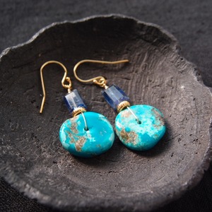 【K14gf】Turquoise × Royal Blue Kyanite Earrings／ターコイズ×ロイヤルブルーカイヤナイト フックピアス