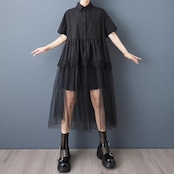 異素材切替 シアー ワンピース 30185