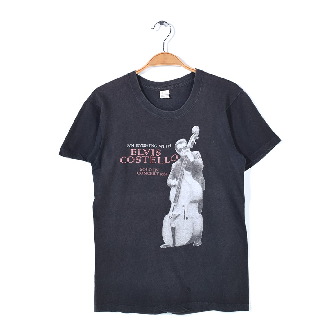 80s エルヴィスコステロ USA製 ヴィンテージTシャツ ロックTシャツ ブラック ELVIS COSTELLO ソロインコンサート メンズS 古着 @AAA1581