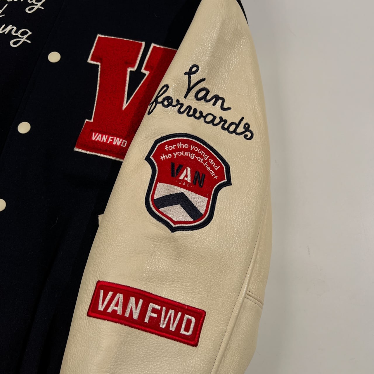 VAN JAC ヴァンジャケット VAN FWD フルデコ レタードワッペン 袖革 レザー スタジャン Mサイズ /べルソン期/オールド