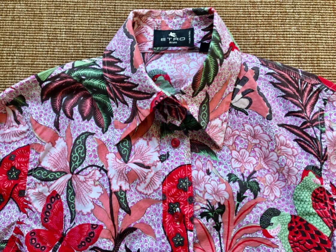 イタリア製 ETRO エトロ ピンク系 草花 魚 鳥 柄ブラウス サイズ44 