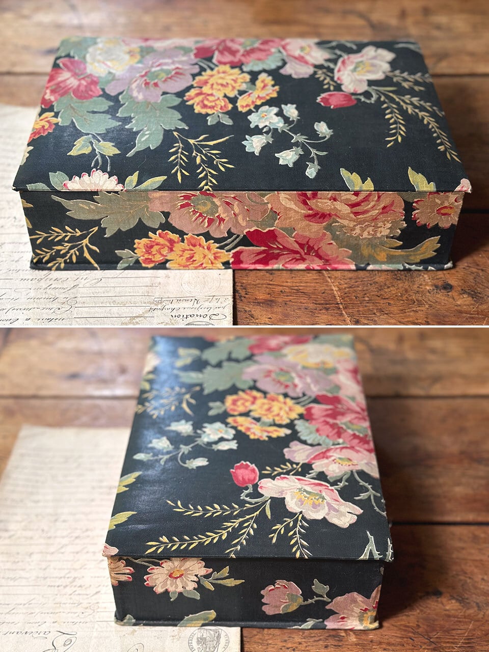 2段式カルトナージュ ブラック×フラワー | Brocante de La Cocotte