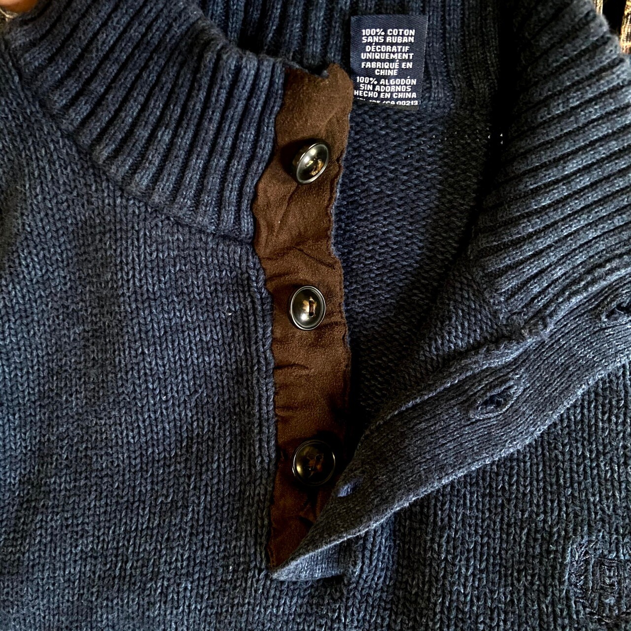 ビッグサイズ CHAPS ハーフボタン エルボーパッチ コットンニット 