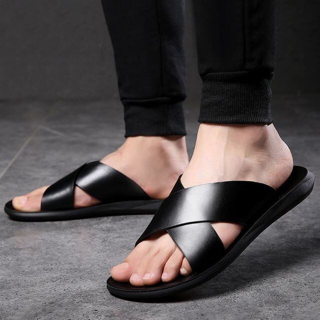 【予約販売】サンダル メンズ フラット カジュアル スリッパ レザー 靴 ブラック お洒落 こなれ感 24cm/24.5cm/25cm/25.5cm/26cm/26.5cm/27cm