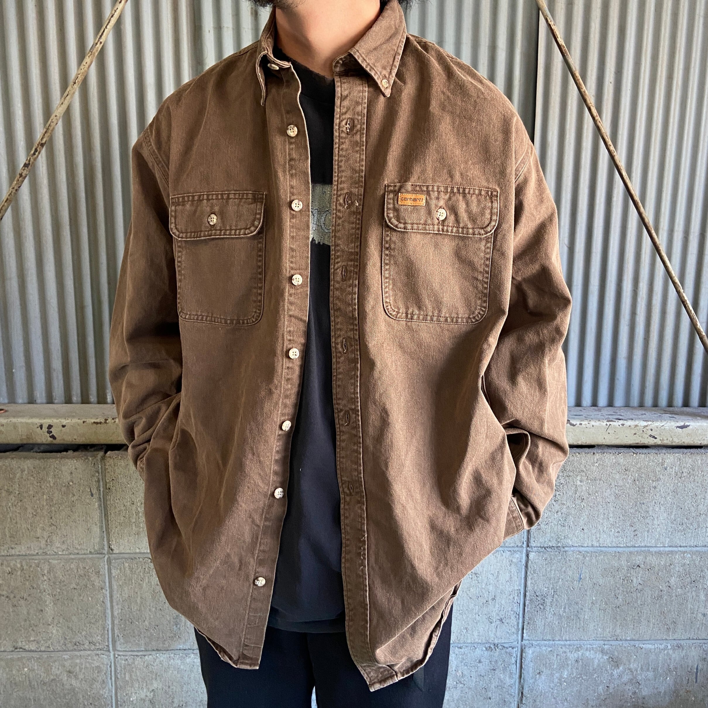 90年代 Carhartt カーハート 長袖 コットン ボタンダウンシャツ メンズ 