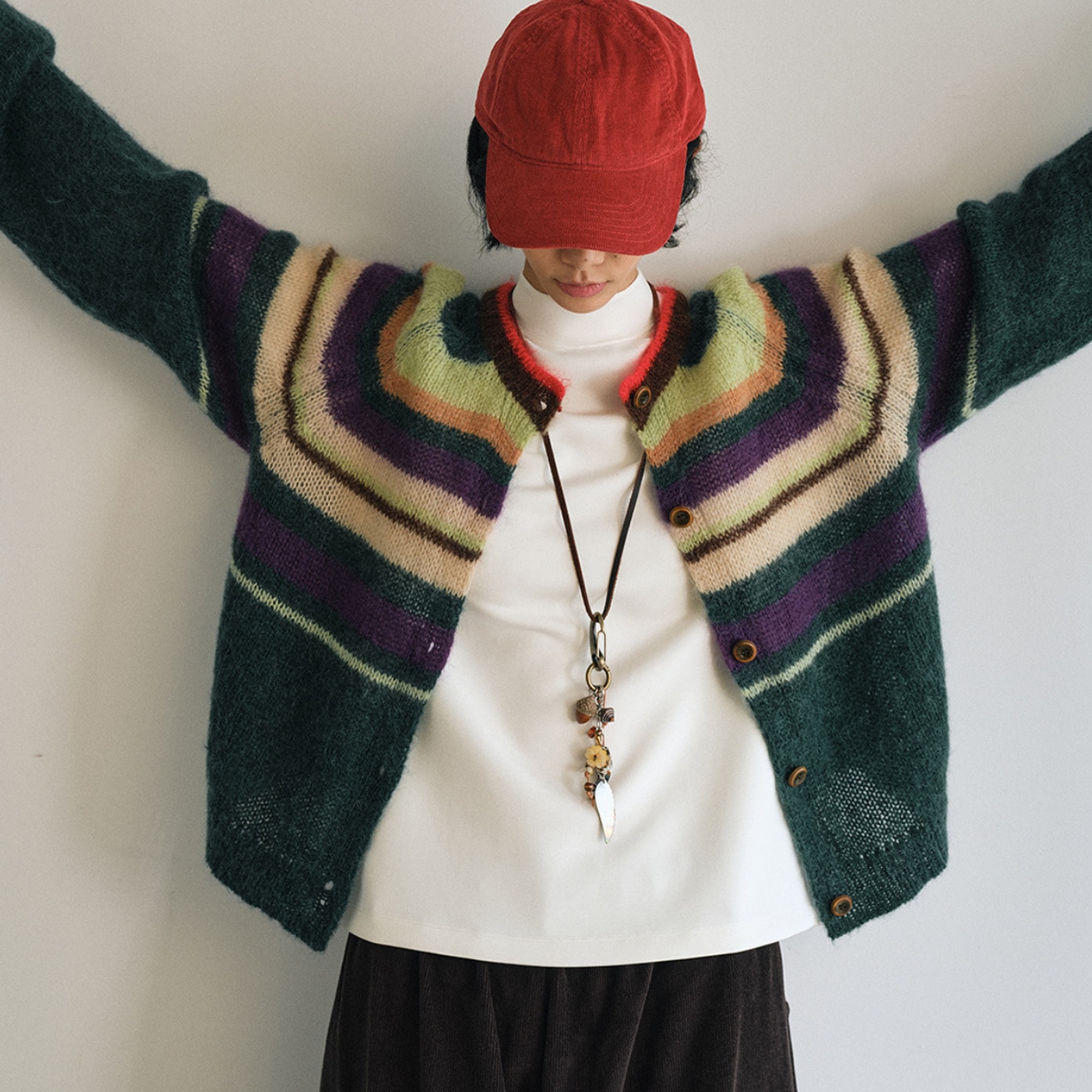 Stripe Pattern Oversized Cardigan T3601