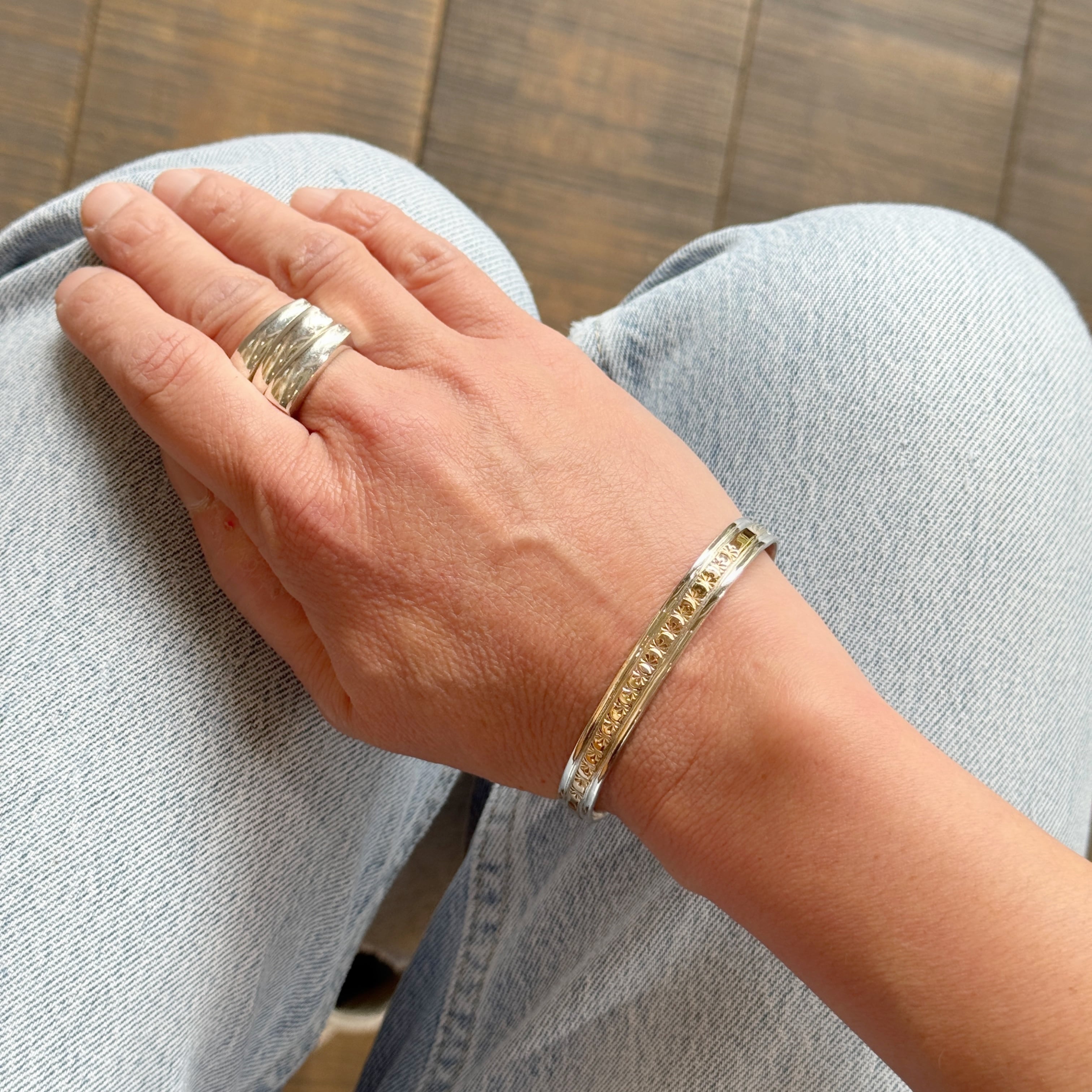 Indian Jewelry 》Silver x Gold Coating 6mm幅 コンビ スタンプワーク