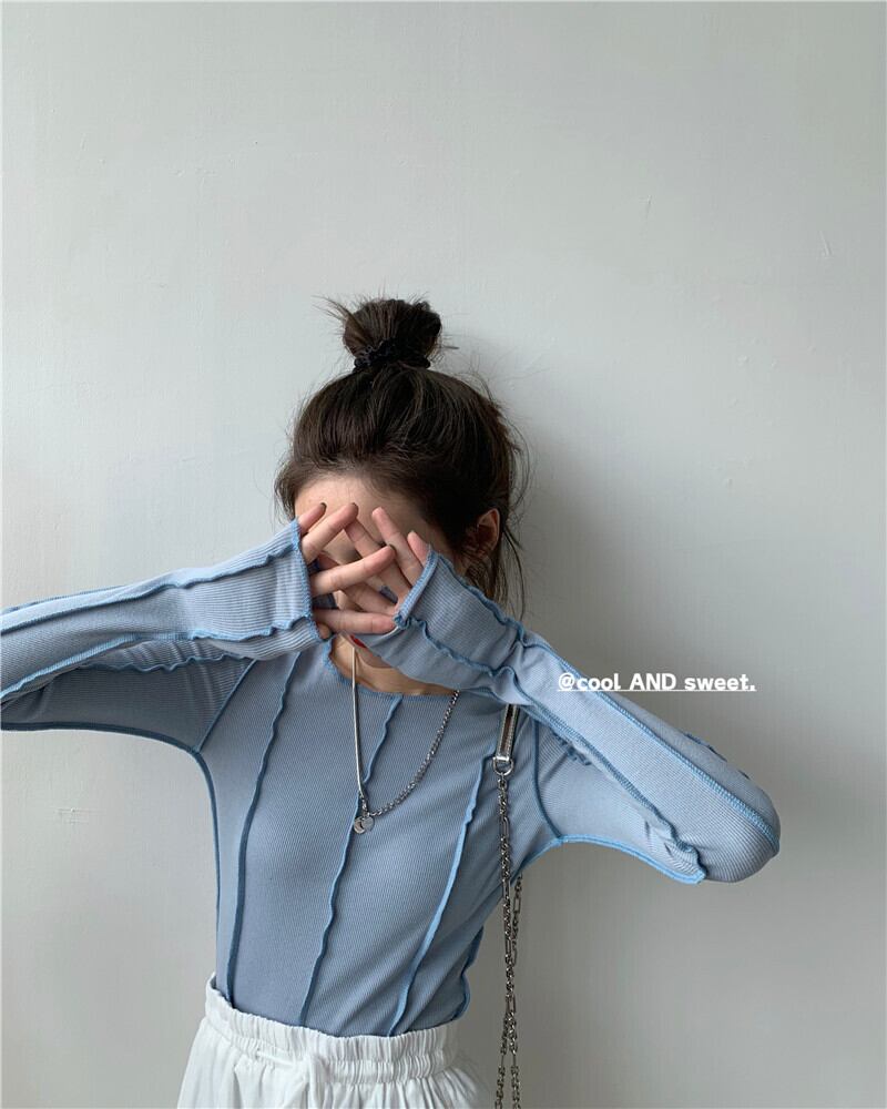 ローズレッドデザインニットTシャツレディース秋タイトフィットスリムスリミング長袖ボトミングシャツ2020ニュートップ ブラックストロベリース14164851742