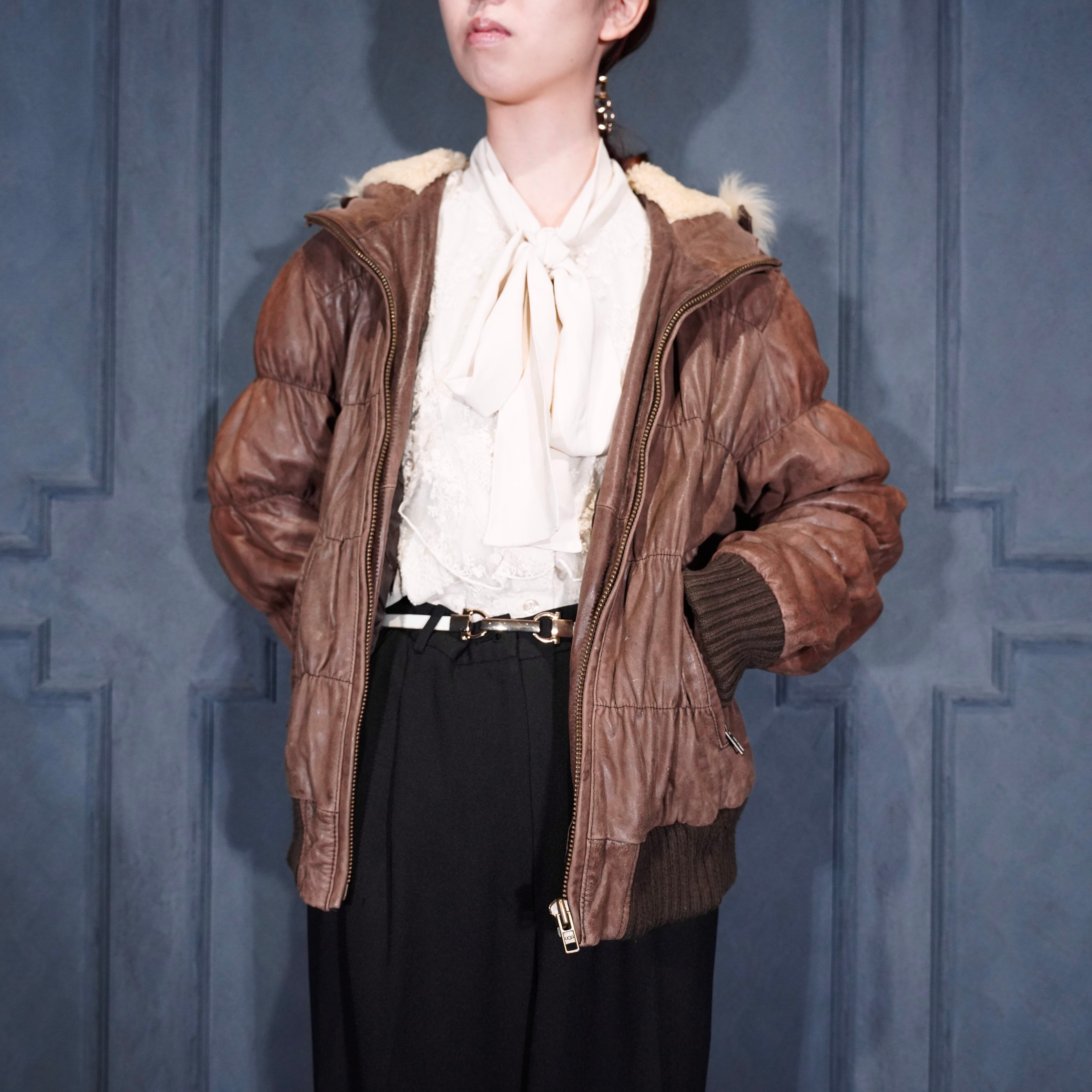 UGG AUSTRALIA FUR LEATHER HOODIE ZIP UP BLOUSON/アグオーストラリア