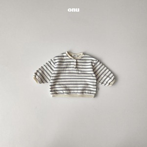 【即納】【ONU】ボーダーボタン裏起毛スウェット アイボリー 80〜120cm 2025 WINTER 韓国子供服