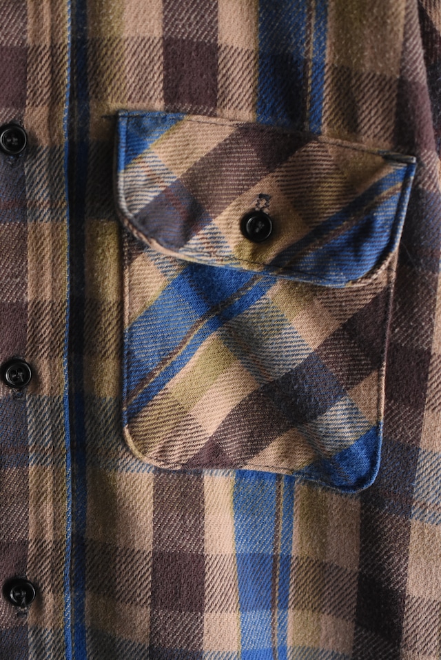 OK/80's "FIVE BROTHERS" heavy cotton check flannel shirt