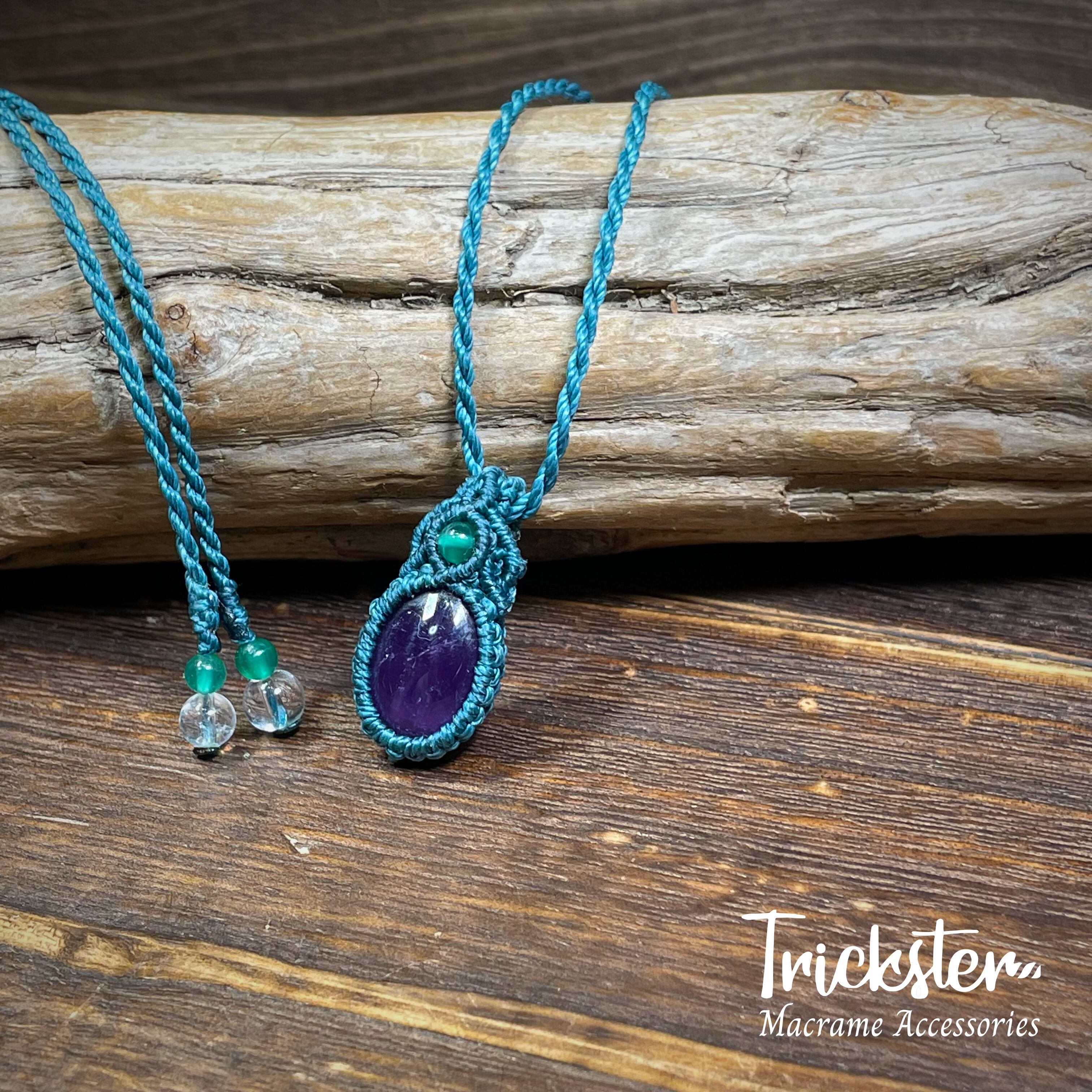 アメジスト グリーンオニキス マクラメペンダント T169 | Trickster