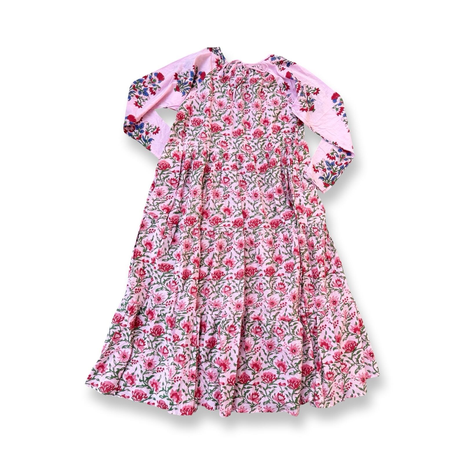 saruche ブロックプリント Raglan ギャザーワンピース Pink