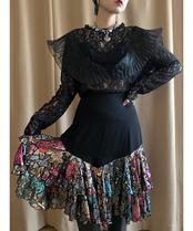 shiny floral frill design skirt-4324-9
