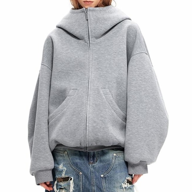 Oversized zip up hoodie 2 colors　V2564
