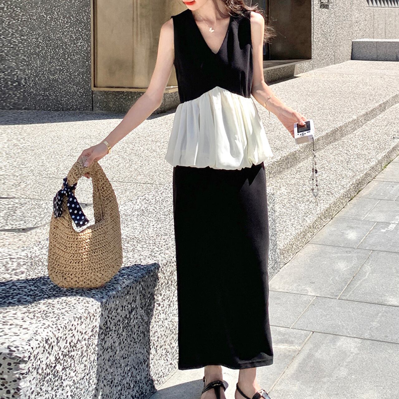 Black vest and skirt set S1292