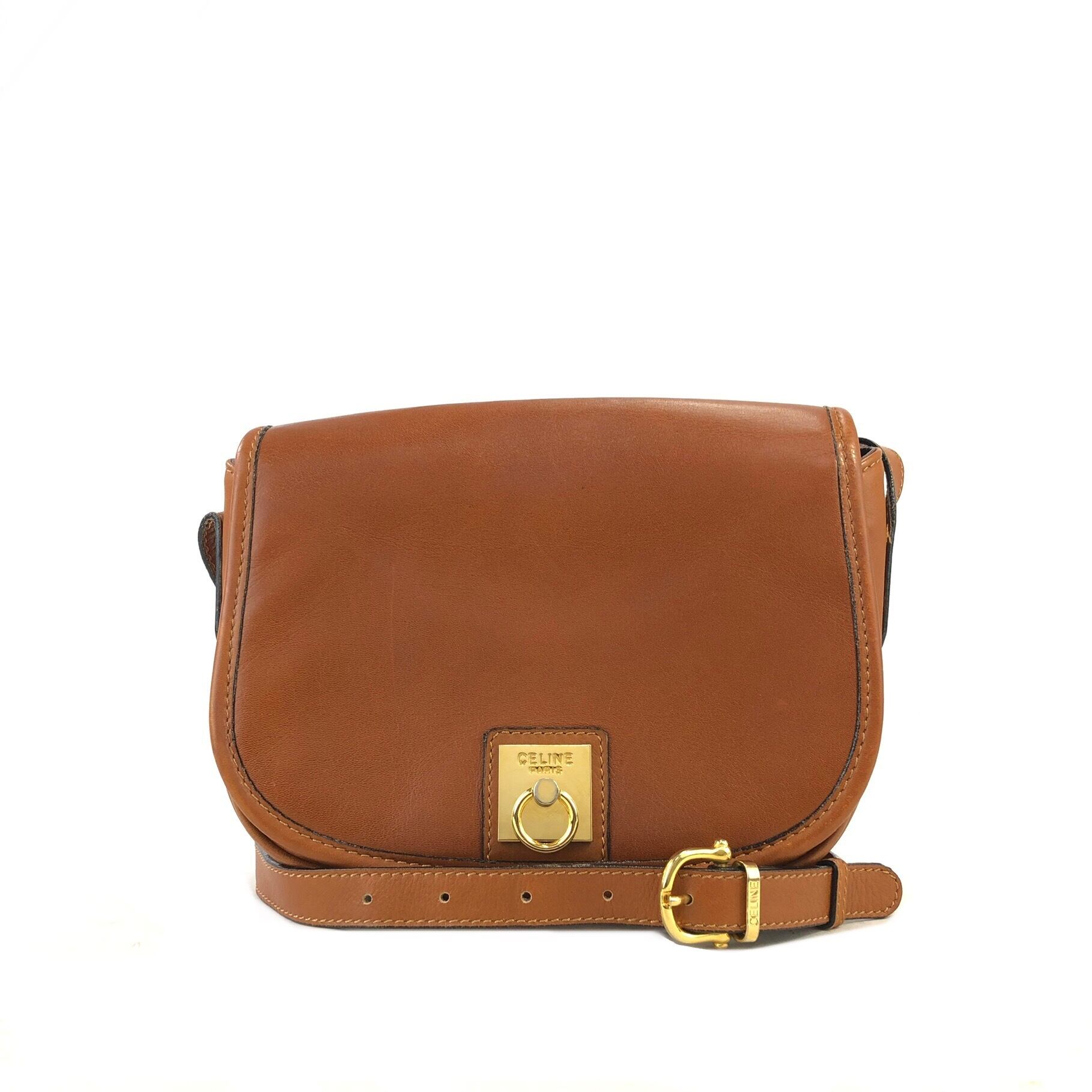 CELINE セリーヌ ガンチーニ レザー フラップ ショルダーバッグ