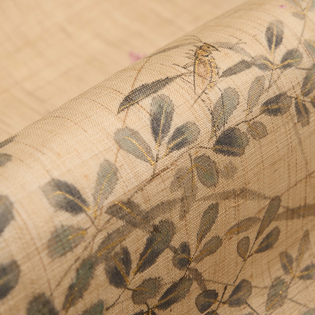 桐山紫香 萩のお花に虫の模様 手描 麻開名古屋帯【中古】 | かわの屋