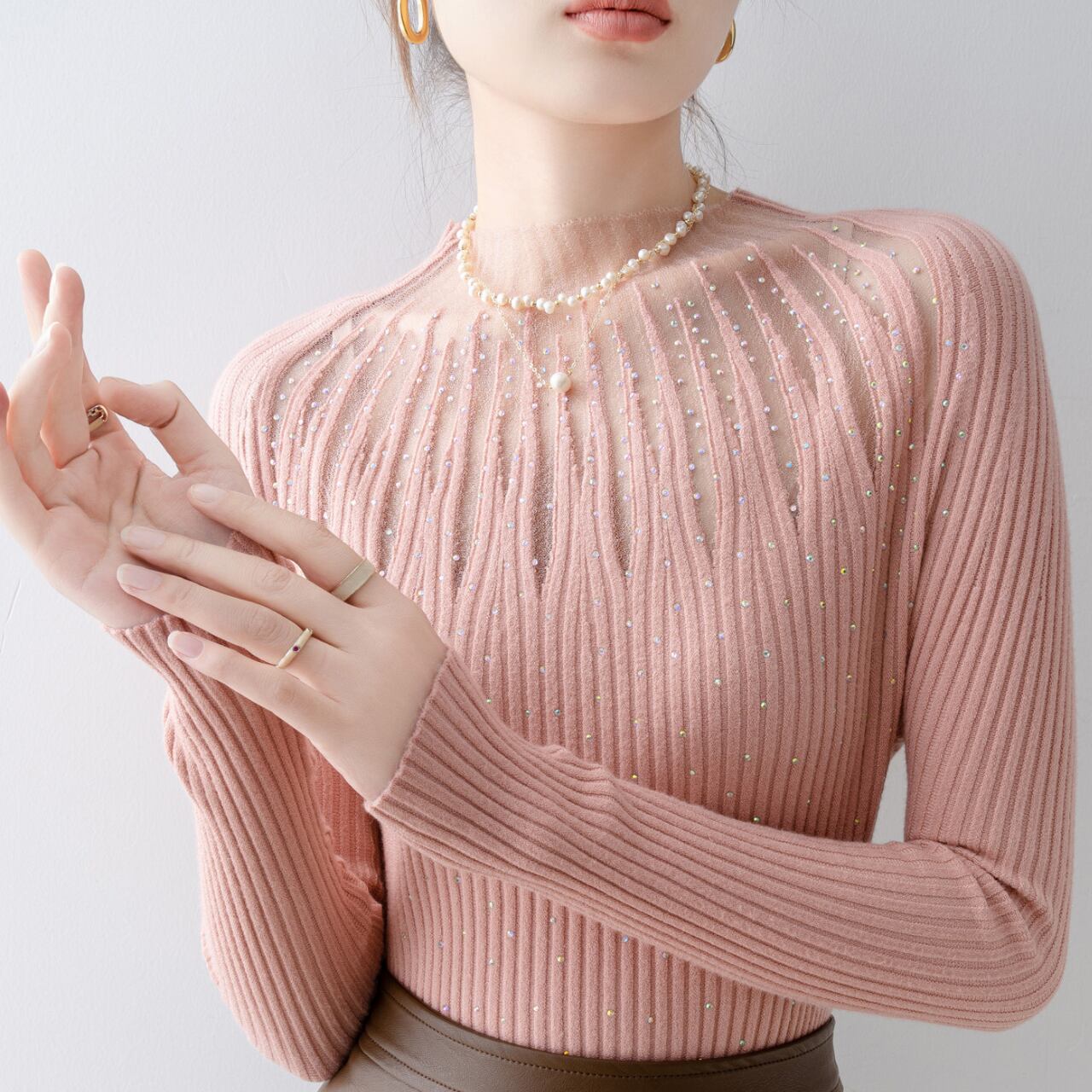 ピンク メッシュ ドット トップス