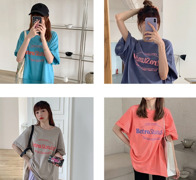 トップス Tシャツ オーバーサイズ 半袖 ラウンドネック ワイド カジュアル おしゃれ 夏 10代 20代 レディース お出かけ 休日 普段使い M L XL 2XL ミルクオレンジ グレーブルー ライトグレー レイクブルー