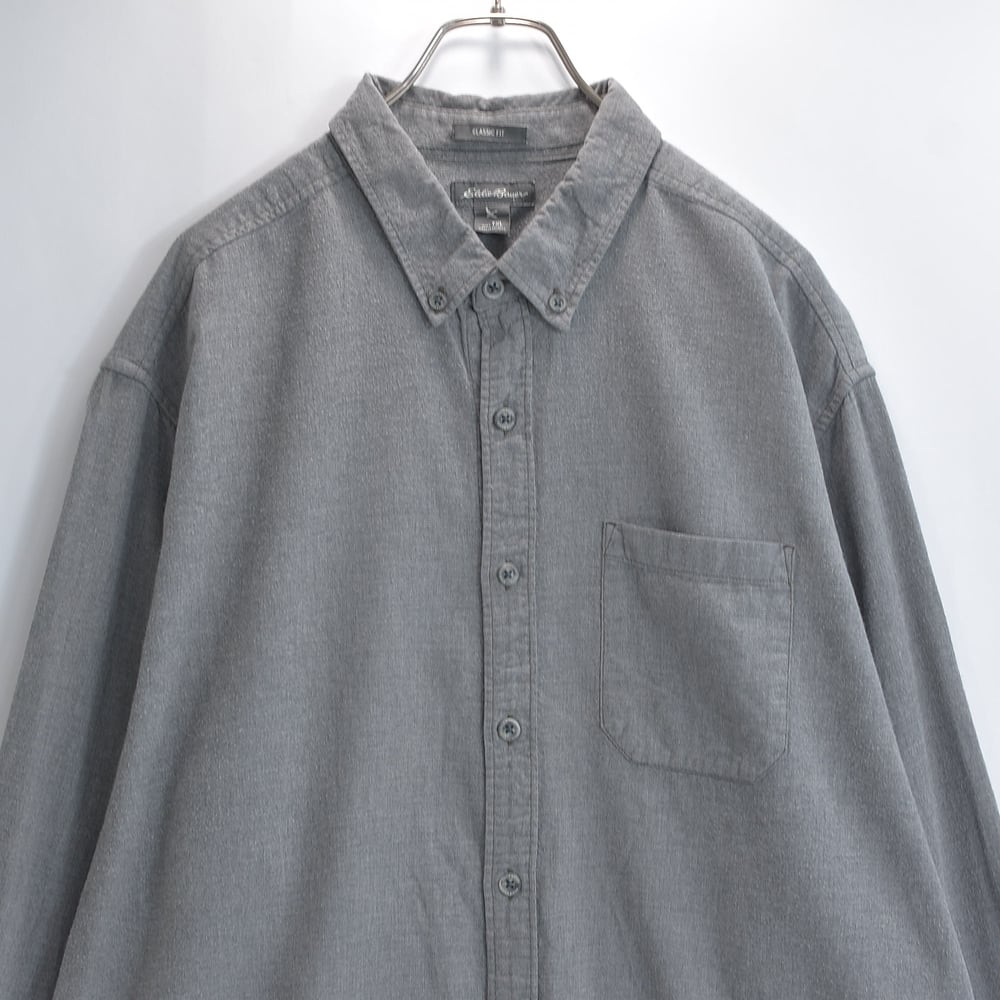 00s Eddie Bauer エディーバウアー 長袖シャツ ボタンダウンシャツ ネルシャツ風 無地 微起毛 ビッグシルエット CLASSIC FIT グレー USED ヴィンテージ ビンテージ 古着 メンズ TXL