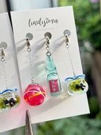 【片耳販売】日本の夏を感じる金魚鉢のミニチュアピアス イヤリング