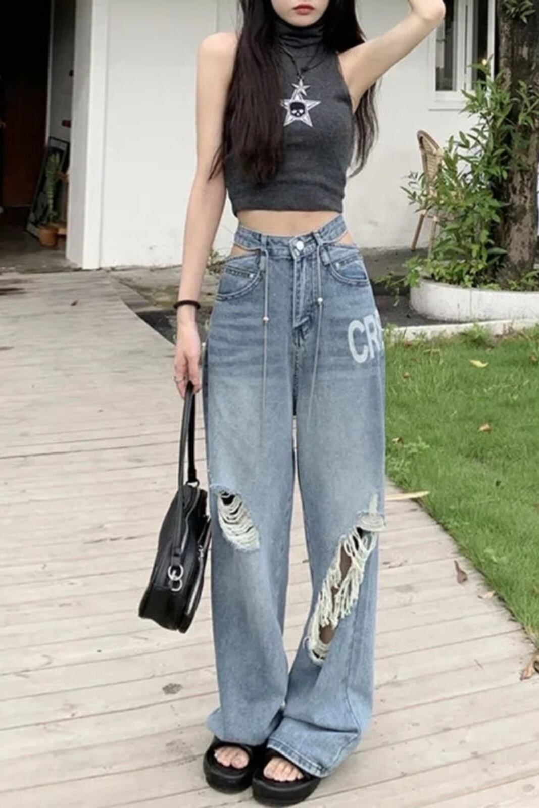 ★ブラック デニム レオパードMIX 切替 ダメージ リメイク タイトスカート★ ☆レオパード柄 デニム MIX 切替 ダメージ リメイク タイト