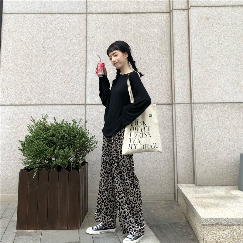 メンズレオパードサイドラインロングパンツゆったり春秋着回し 人気】サイドライン レオパードパンツ 豹柄 アニマル柄 ボトムス